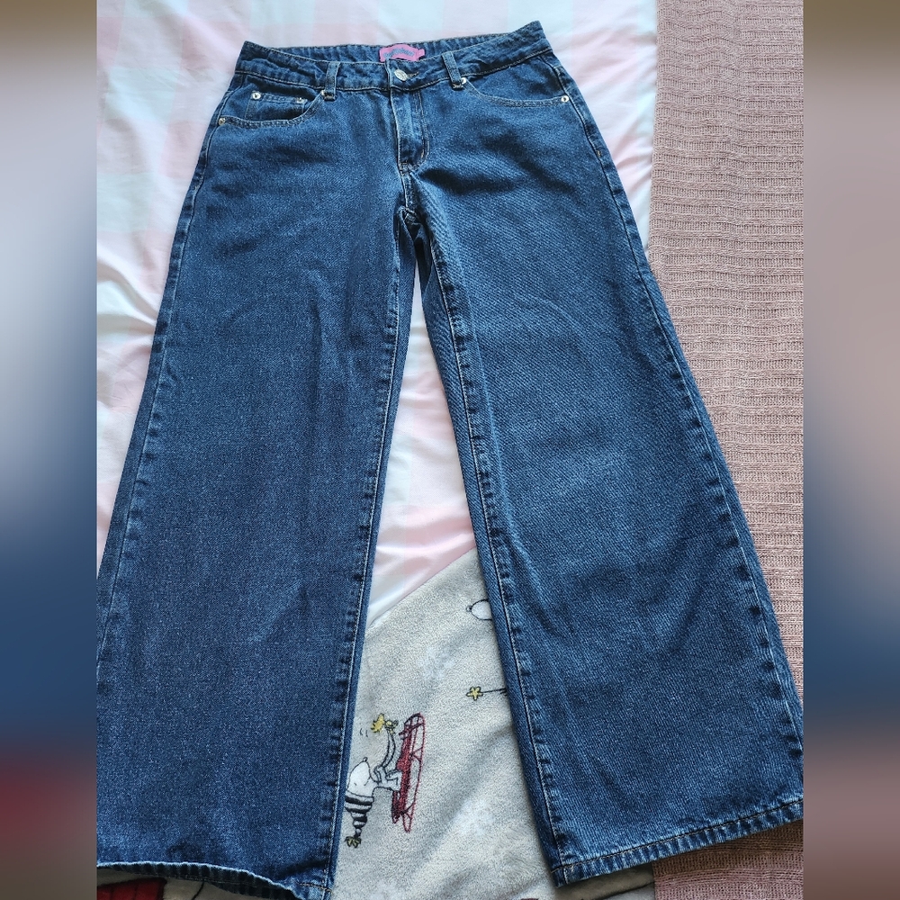 EDIKTED Petite raelynn jeans low rise baggy dark blue wash size S